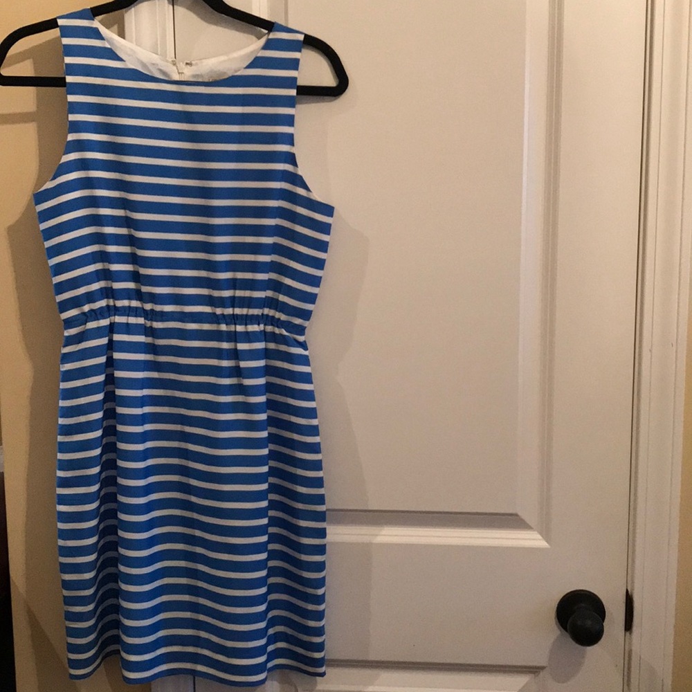 Blue and White striped fit and flare dress